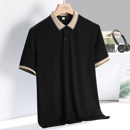 Elegant Ice Silk Polo - Sophisticated Sleek Short Sleeve Design
