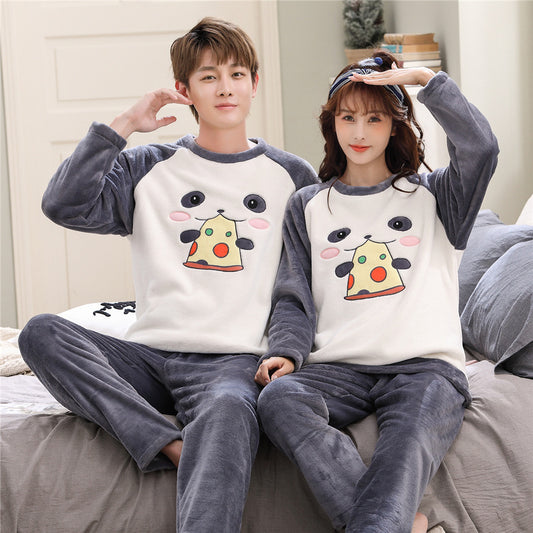 Couple's Velvet Pizza Panda Pajamas, Soft and Comfortable
