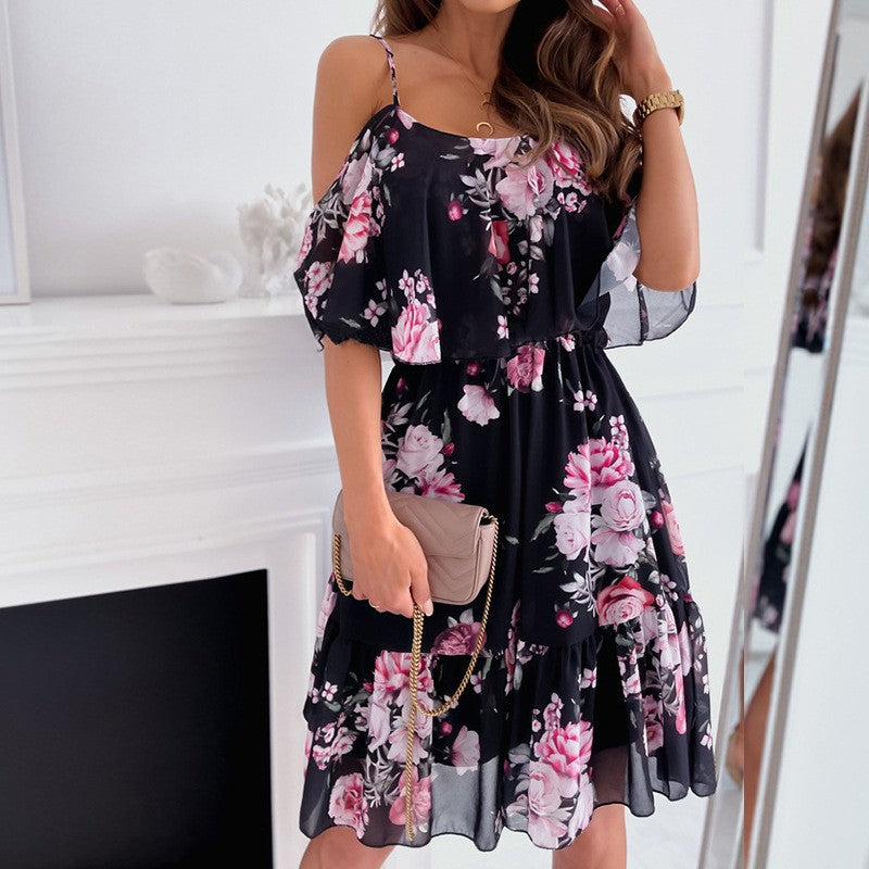 Shop at Artephi for a stunning Elegant Chiffon Off-Shoulder Dress - Shop Now! Discover elegance with our Chiffon Printed Off-shoulder Dress. Perfect blend of classic femininity & street style. Get yours today! only ₱586.00