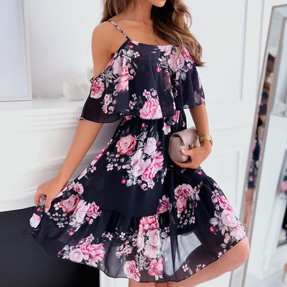 Shop at Artephi for a stunning Elegant Chiffon Off-Shoulder Dress - Shop Now! Discover elegance with our Chiffon Printed Off-shoulder Dress. Perfect blend of classic femininity & street style. Get yours today! only ₱586.00