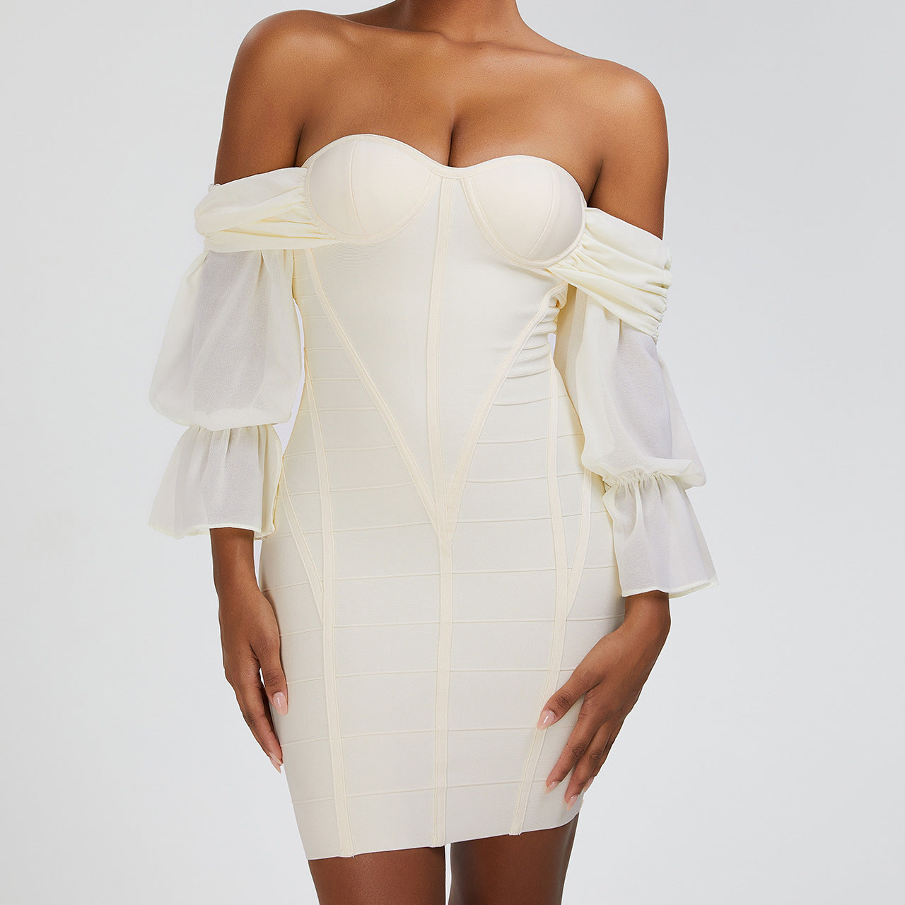 Lantern Sleeve Off-Shoulder Dress: European Elegance