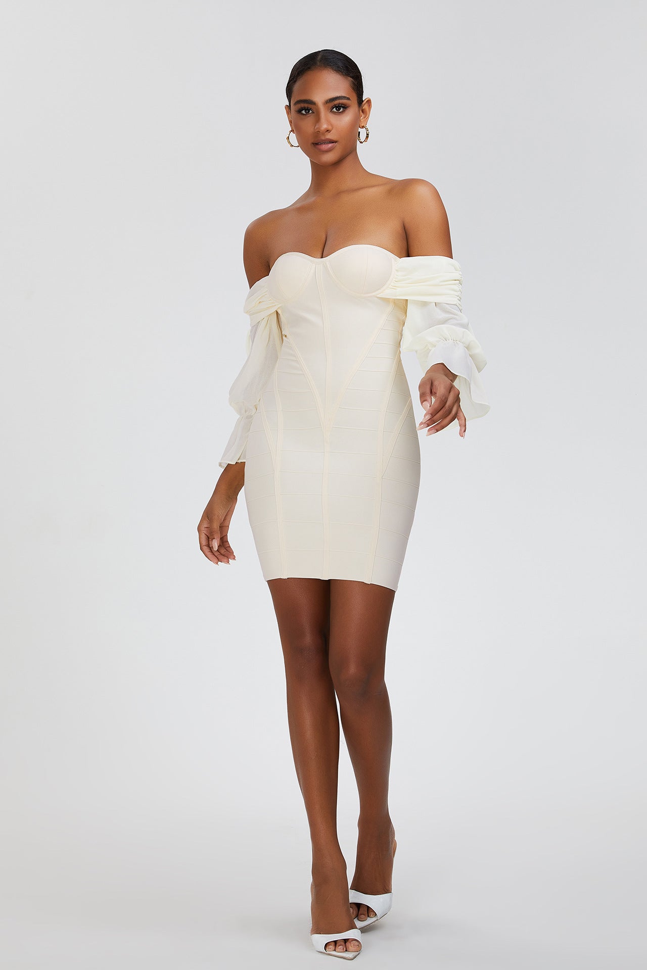 Lantern Sleeve Off-Shoulder Dress: European Elegance